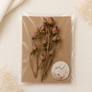 رز مینیاتوری خشک طبیعی صورتی سرخابی آنتیک – (۳ شاخه چندشاخه‌ی پرغنچه)