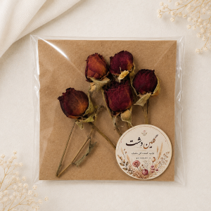رز مینیاتوری خشک طبیعی طیف قرمز تیره و زرشکی آنتیک – (۵ شاخه تک‌گل)