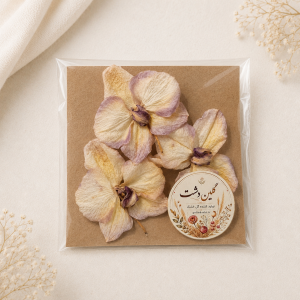 سرگل ارکیده مینیاتوری خشک طبیعی - کرم استخوانی با سایه بنفش دودی – (۳ عددی)