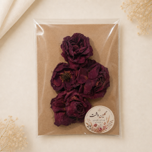سرگل رز مینیاتوری خشک طبیعی - طیف زرشکی بادنجانی (۴ عددی گل درشت)