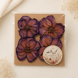 سرگل رز مینیاتوری خشک طبیعی - بنفش با توناژ صورتی-نارنجی (۴ عددی گل درشت)
