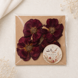 سرگل رز مینیاتوری خشک طبیعی - زرشکی مخملی (۴ عددی گل درشت)