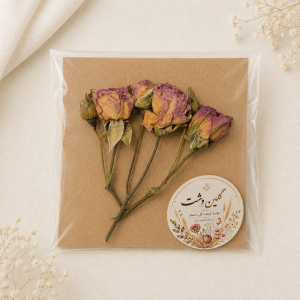 رز مینیاتوری خشک طبیعی طیف پاستلی یاسی و زرد کرم –  (۲ شاخه پرگل و غنچه)