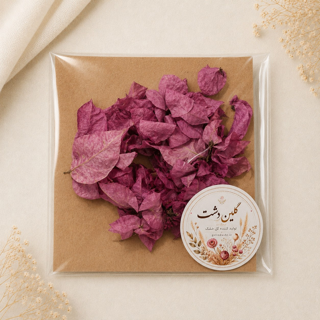 گل کاغذی (بوگنویلیا) چندپر حجمی چروک خشک طبیعی – طیف صورتی (۳ عددی)